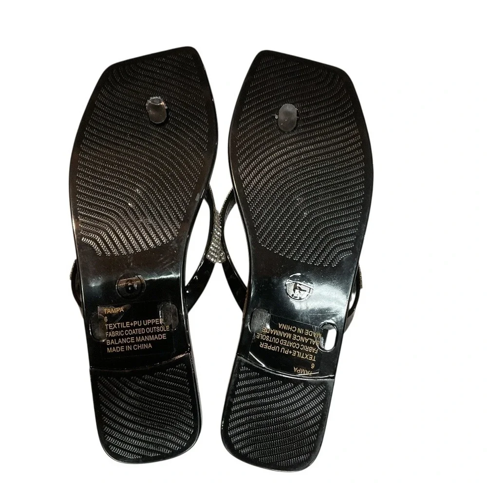 Lauren Lorraine Tampa Rhinestone Flip Flops Jelly Thong Sandals Black Size 6 NWB